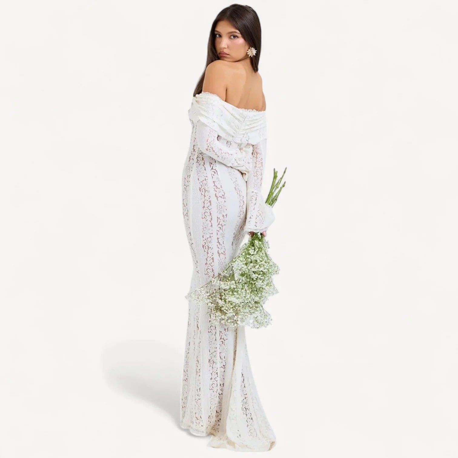 Witte Maxi Jurk met Bloemenkant