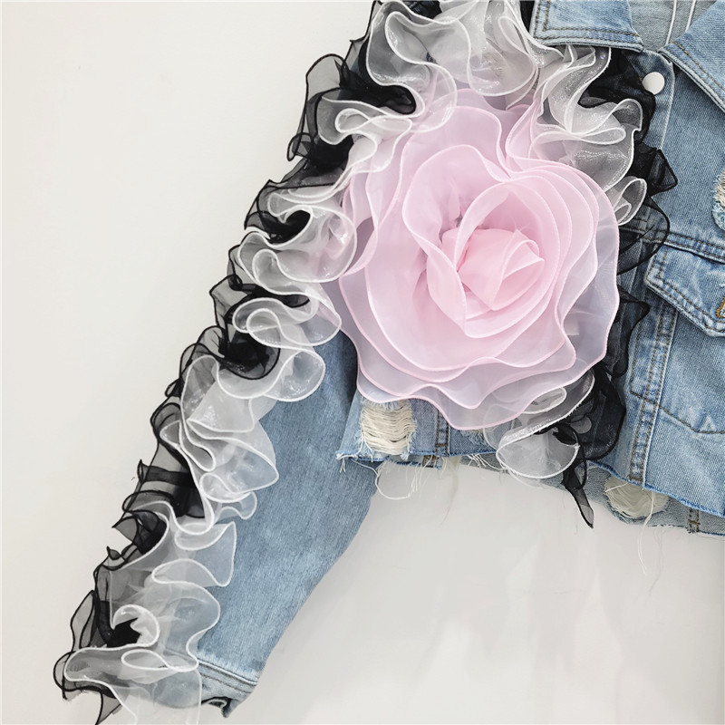Blommig kort jeansjacka