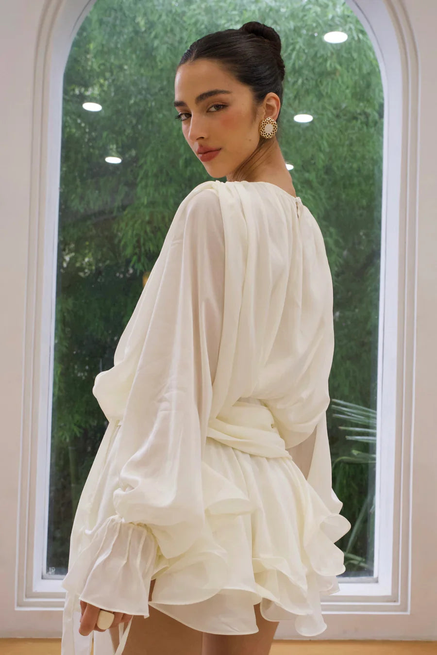 Witte Kimono Jurk met Strikdetail
