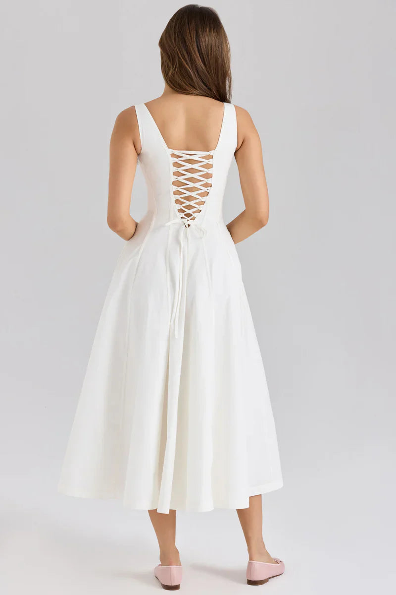 Fit & Flare Midi Jurk met Vierkante Hals