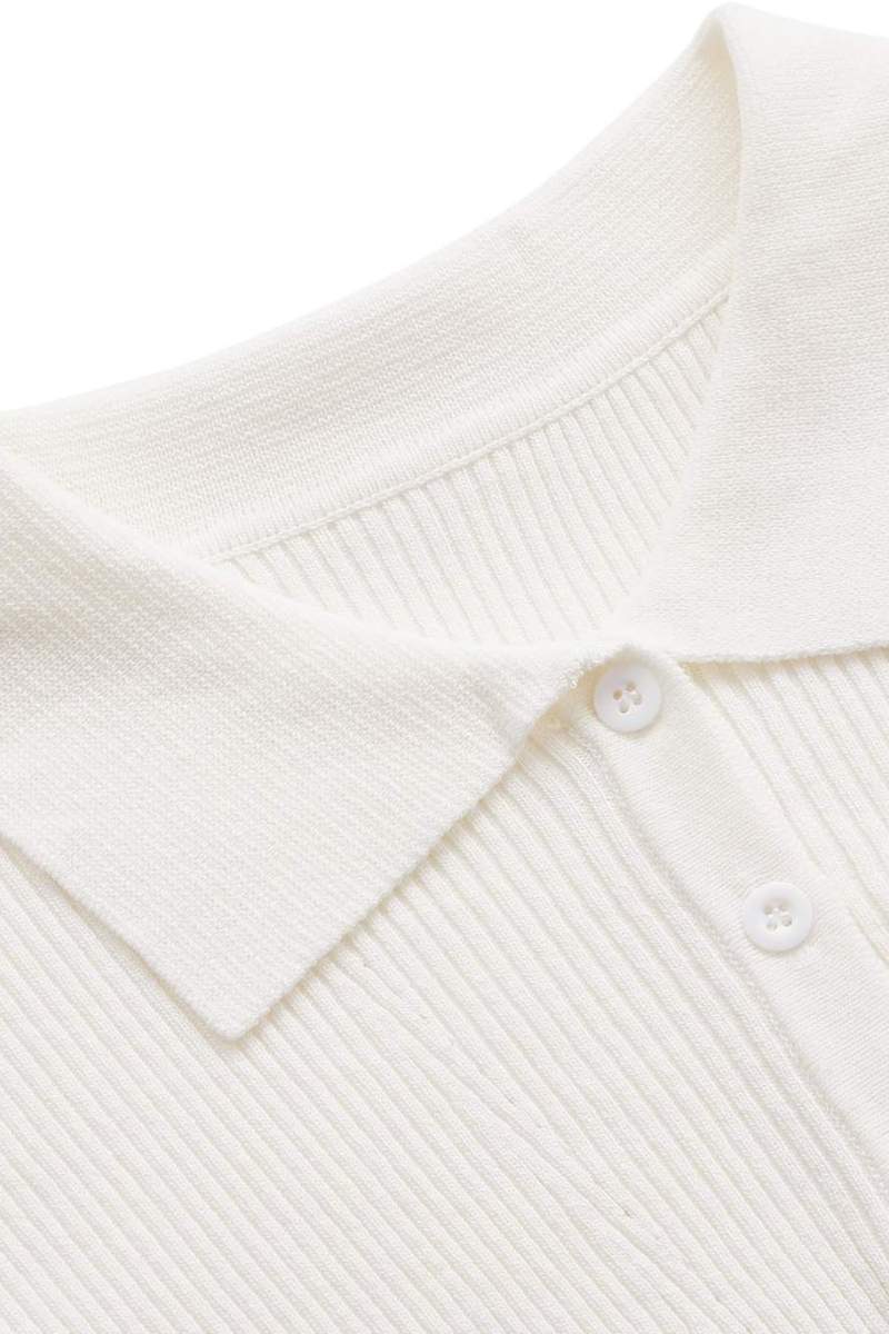 Gebreide polotop met korte mouwen en knopen