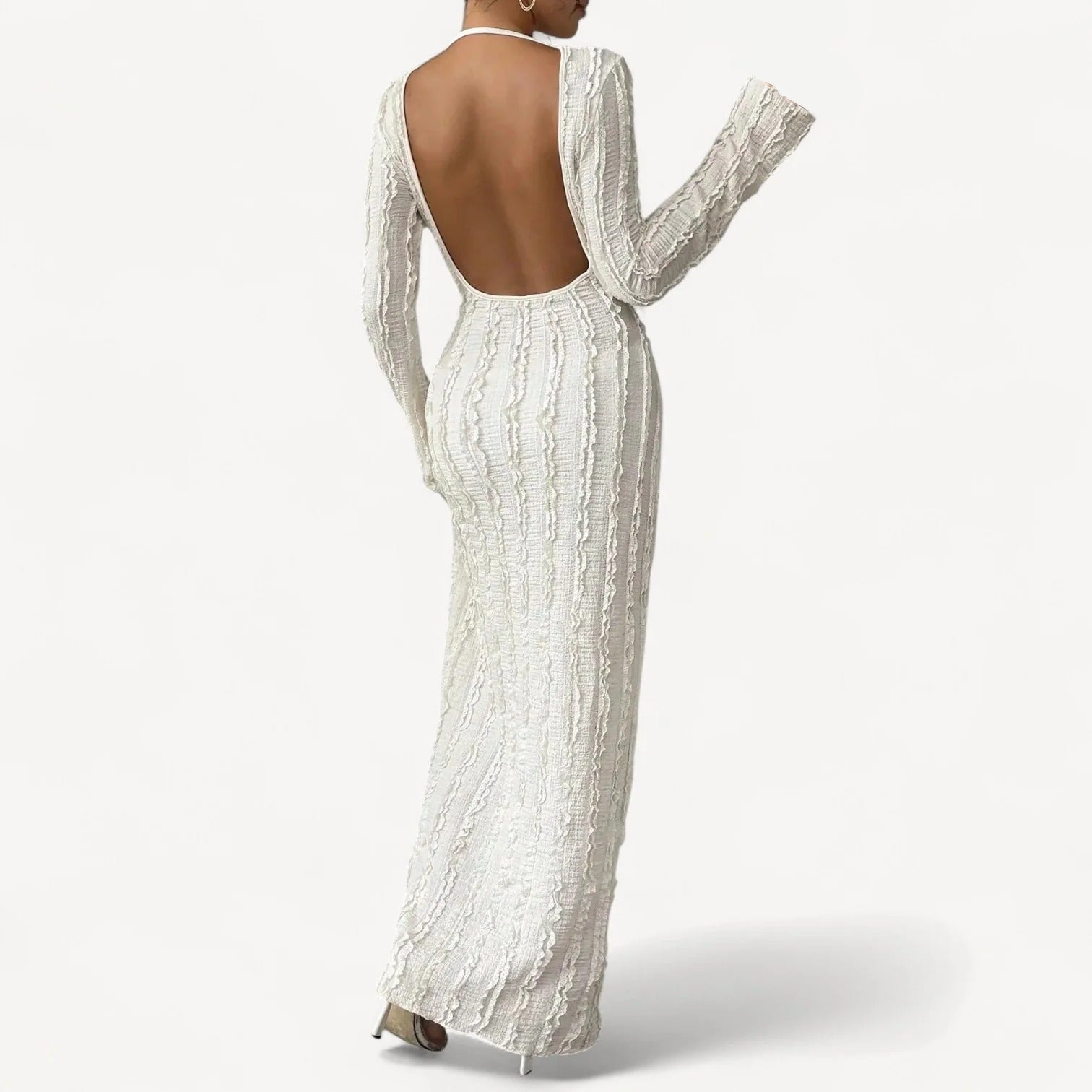 Witte Maxi Jurk met Structuurpatroon