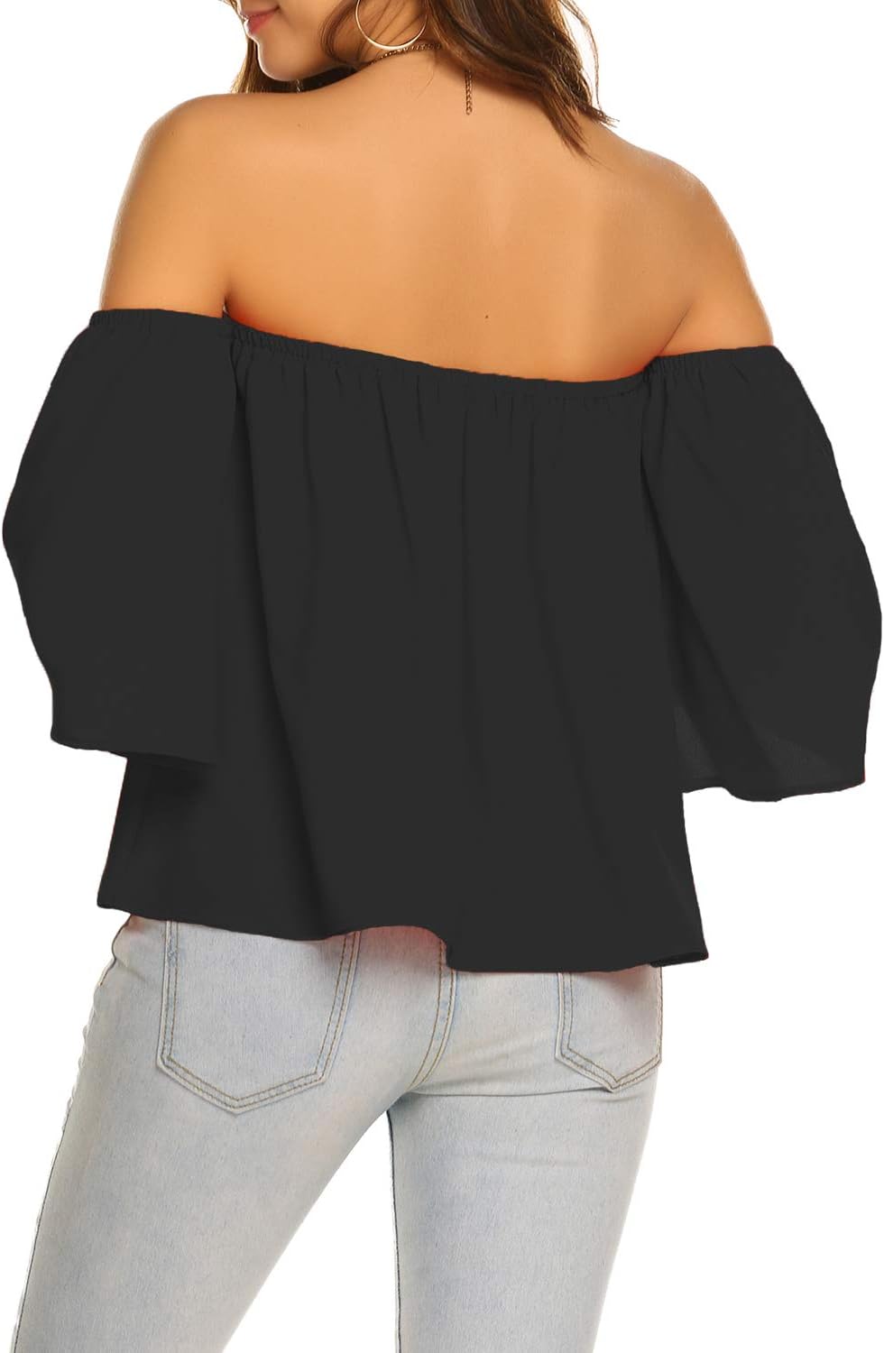 Off-shoulder blouse met wijde mouwen