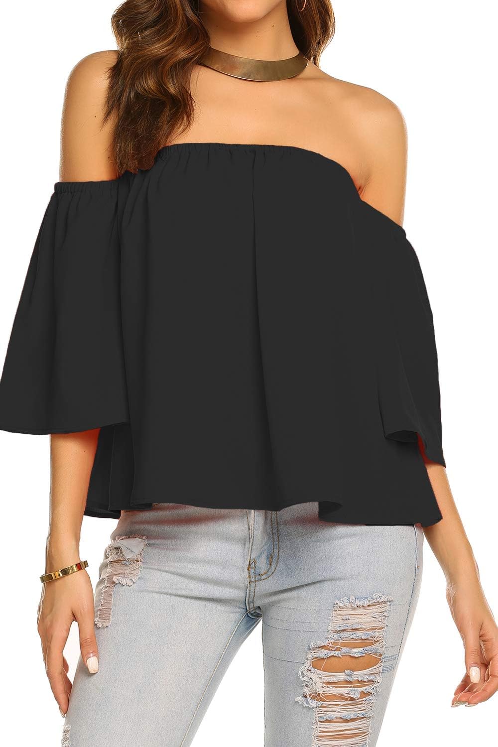 Off-shoulder blouse met wijde mouwen