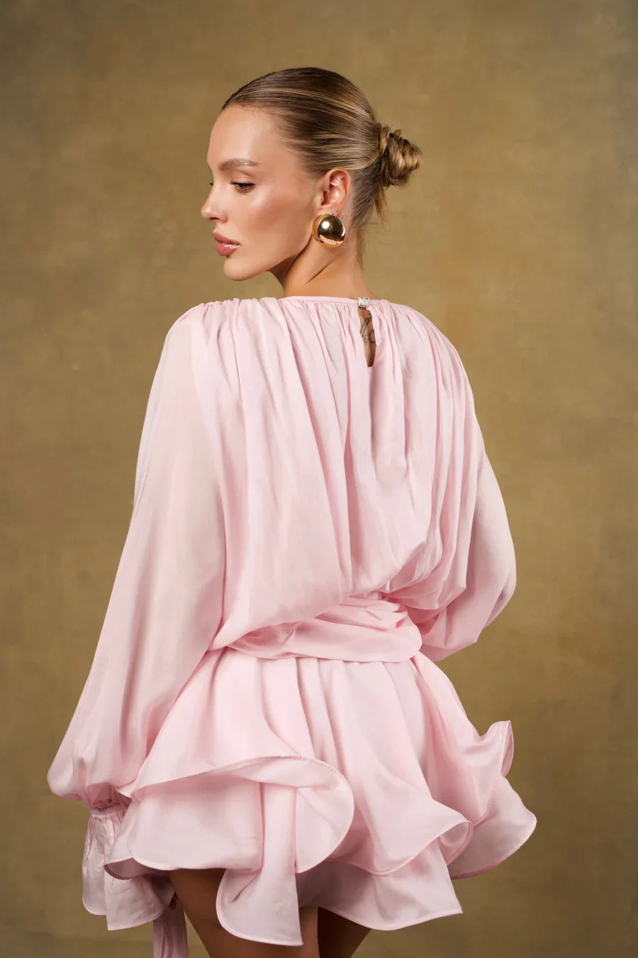 Roze Kimono Jurk met Bloemdetail