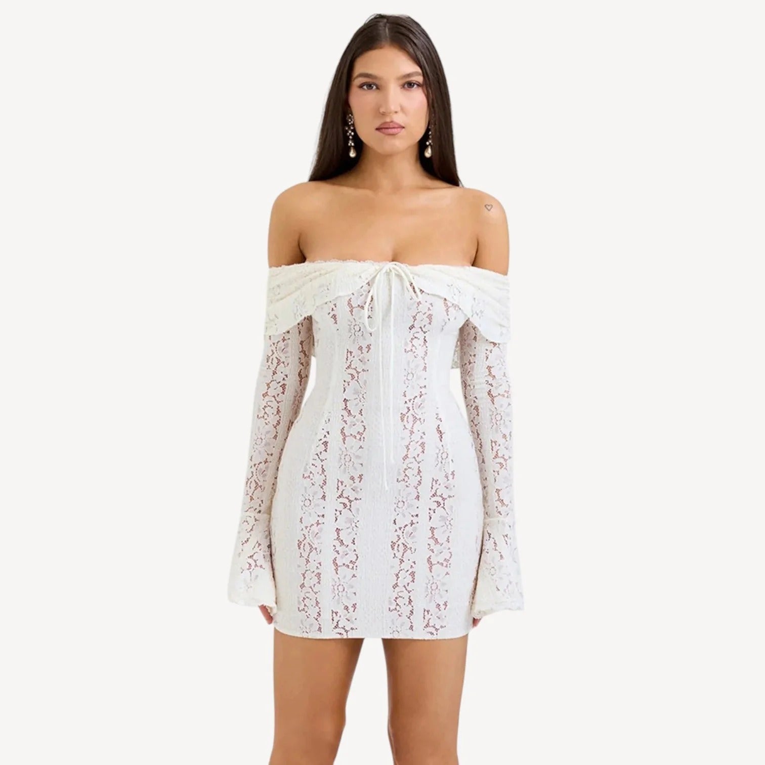 Witte Mini Jurk met Bloemenkant