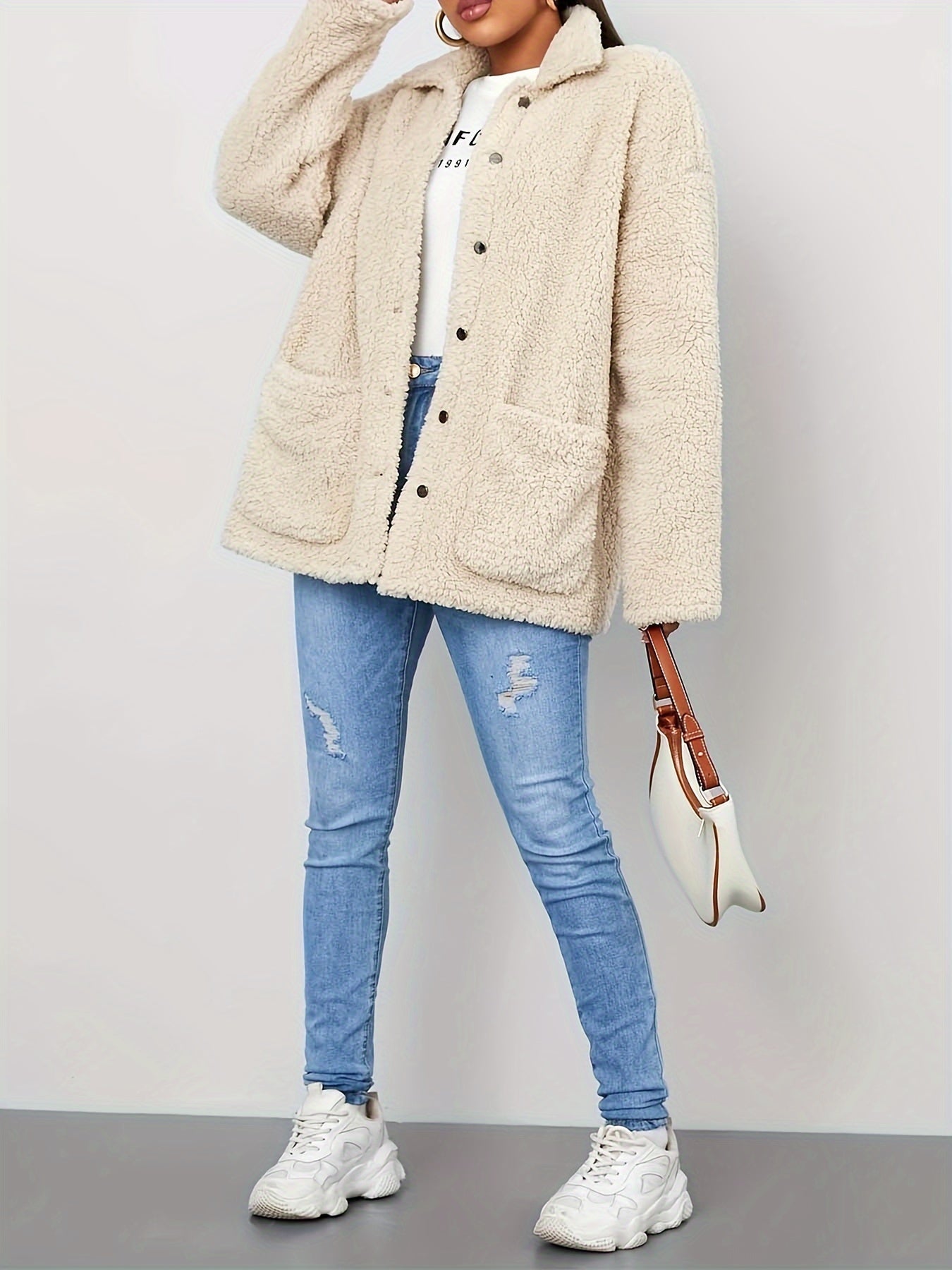 Beige varm mjuk fleecejacka