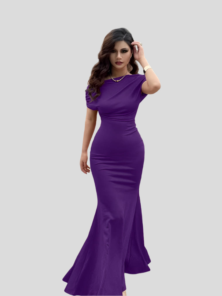 Elegante lange avondjurk met gedrapeerde taille