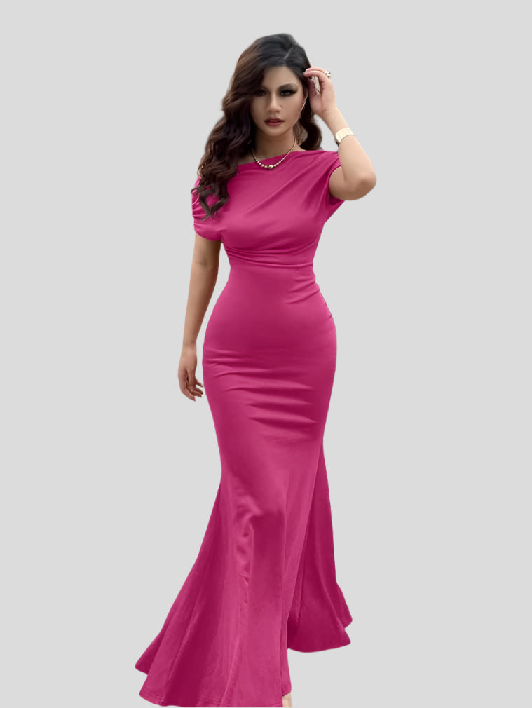 Elegante lange avondjurk met gedrapeerde taille
