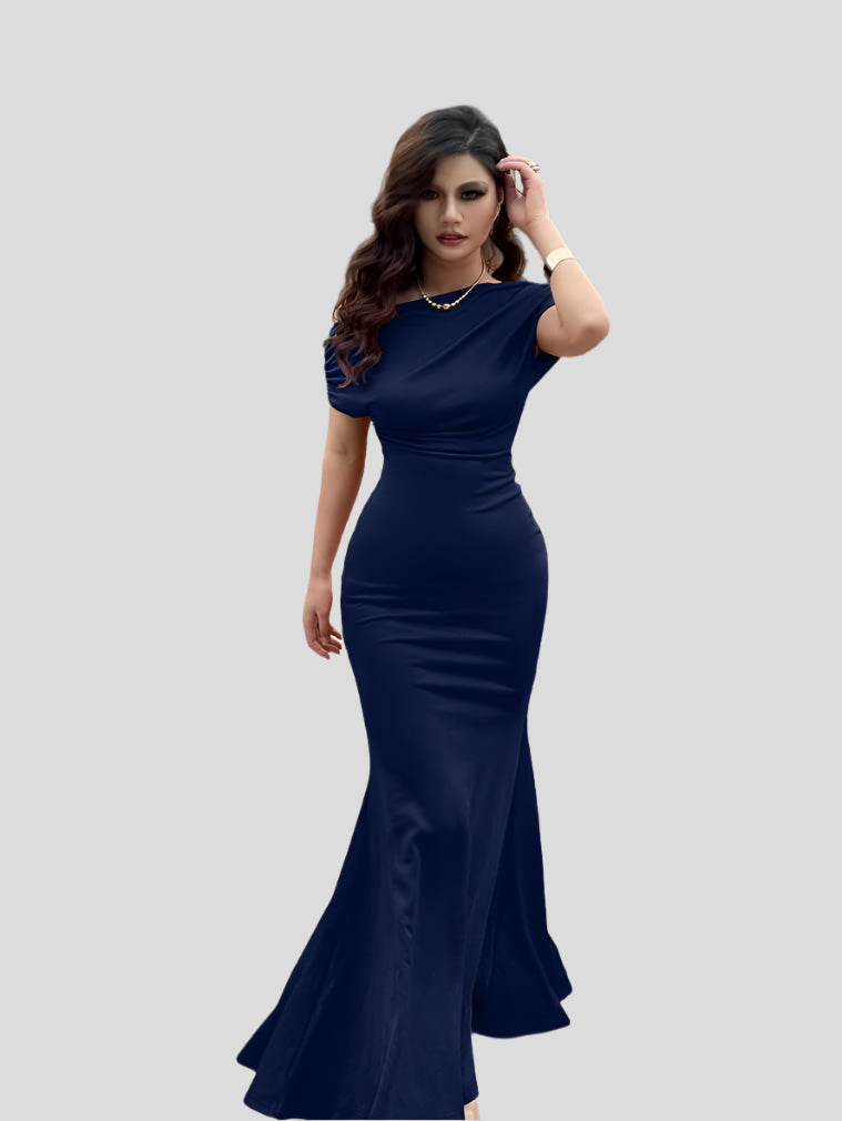 Elegante lange avondjurk met gedrapeerde taille
