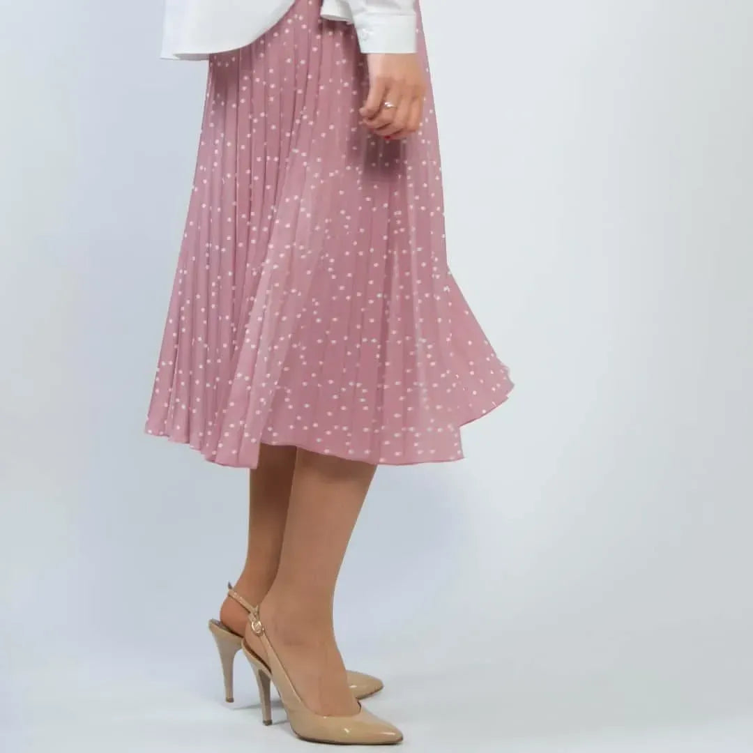 Roze Plissérok met Witte Polkadots