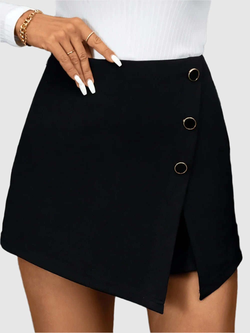 Zwarte Asymmetrische Skort met Knopen