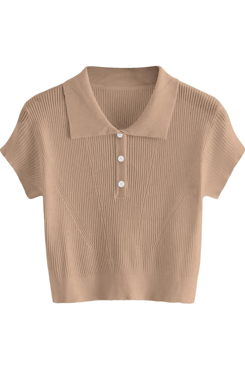 Gebreide polotop met korte mouwen en knopen