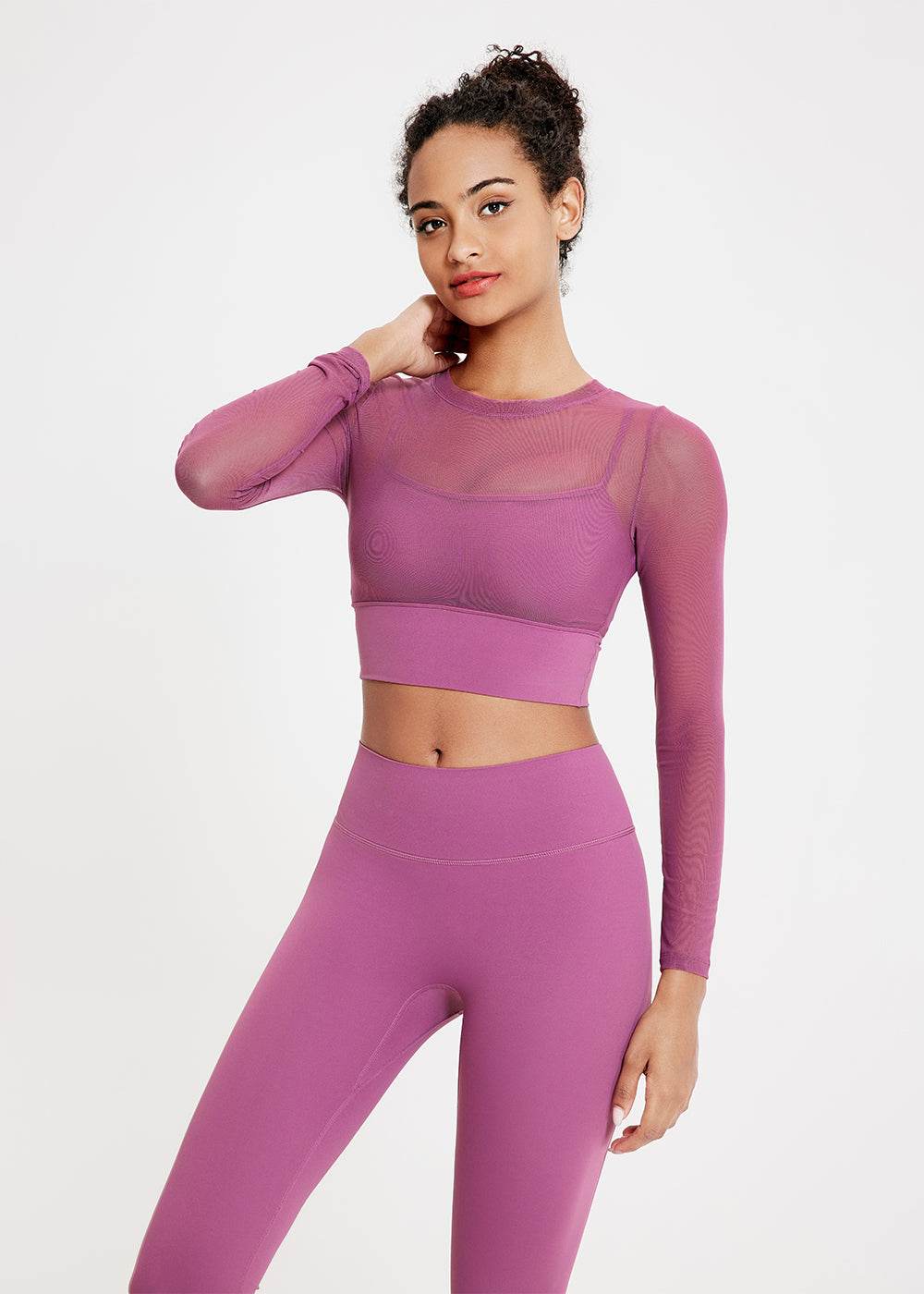 Mesh Crop Top met Lange Mouwen