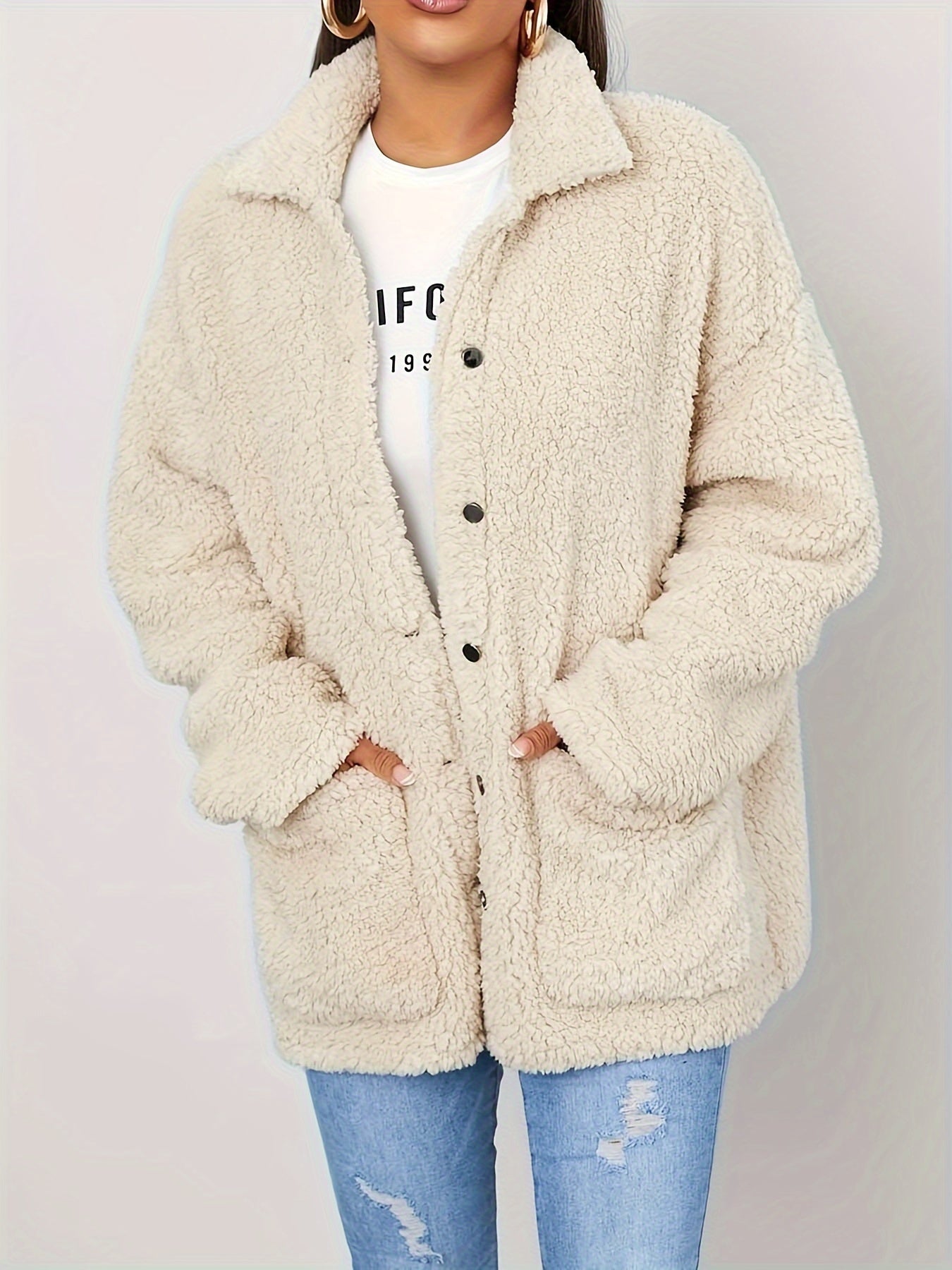 Beige varm mjuk fleecejacka