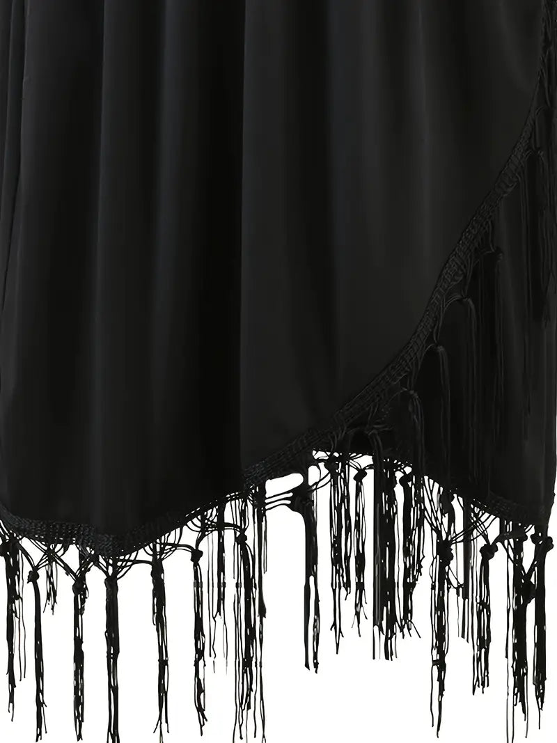 Zwarte Strapless Jurk met Franjes