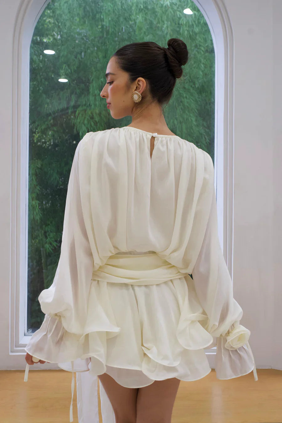 Witte Kimono Jurk met Strikdetail