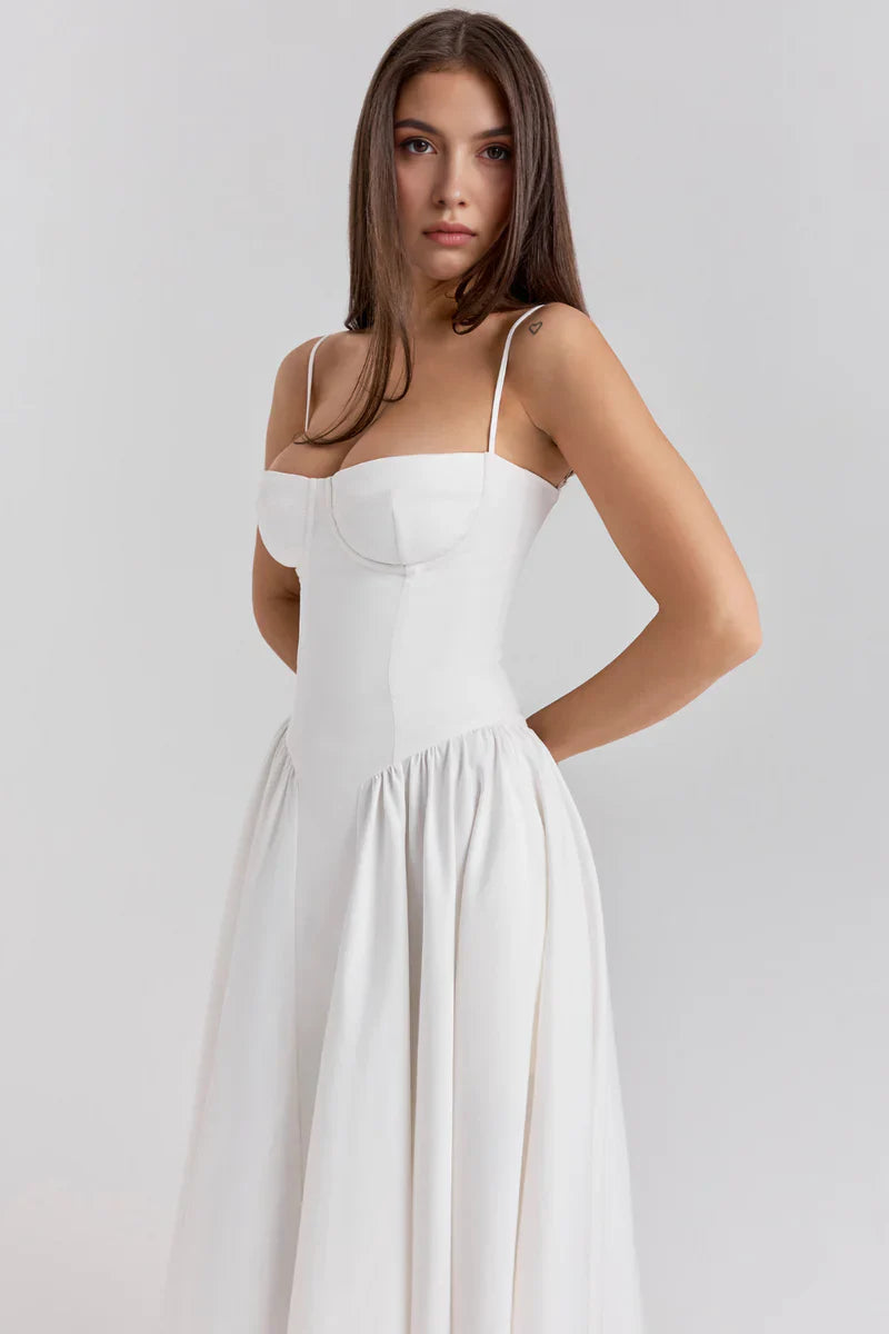 Corset Midi Jurk met Spaghettibandjes