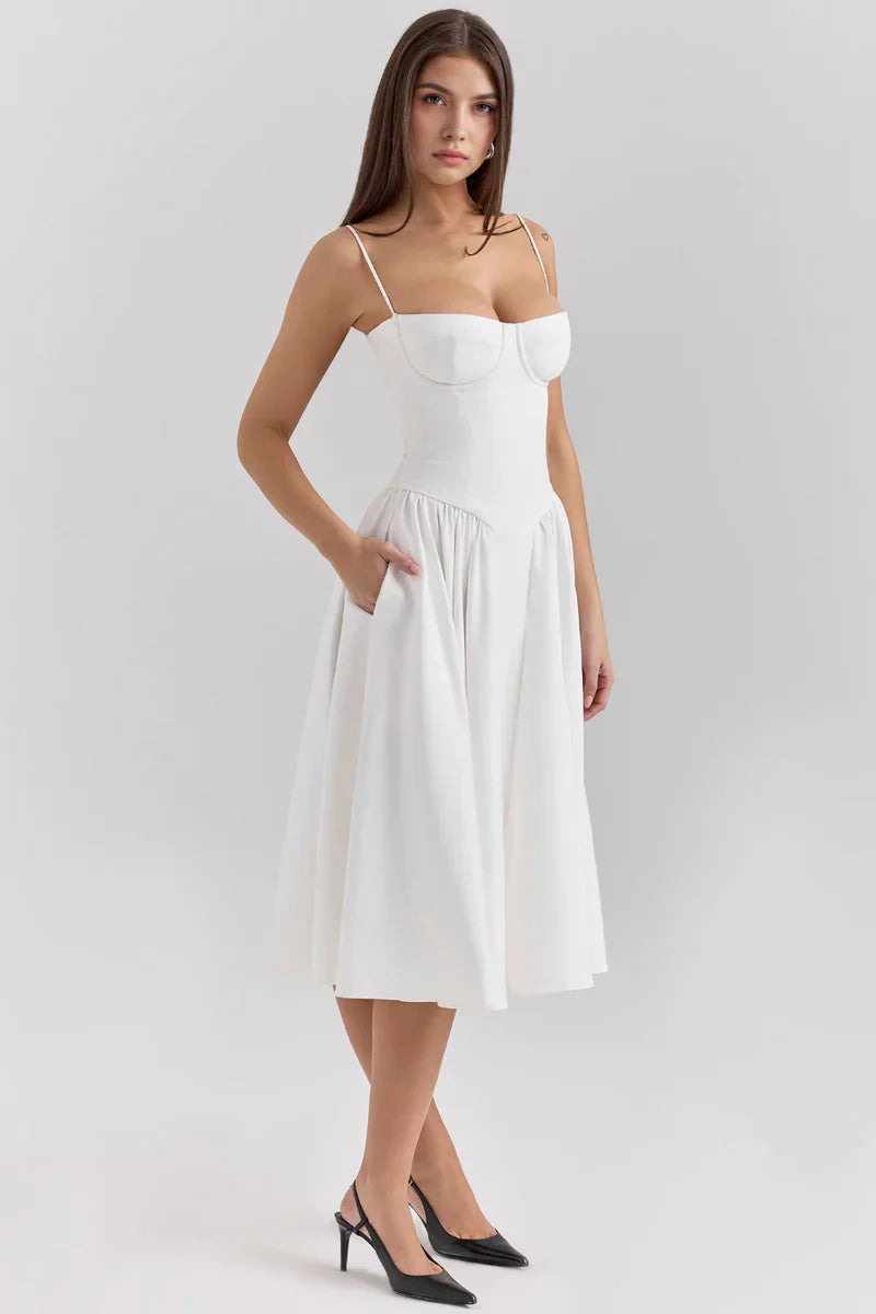 Corset Midi Jurk met Spaghettibandjes