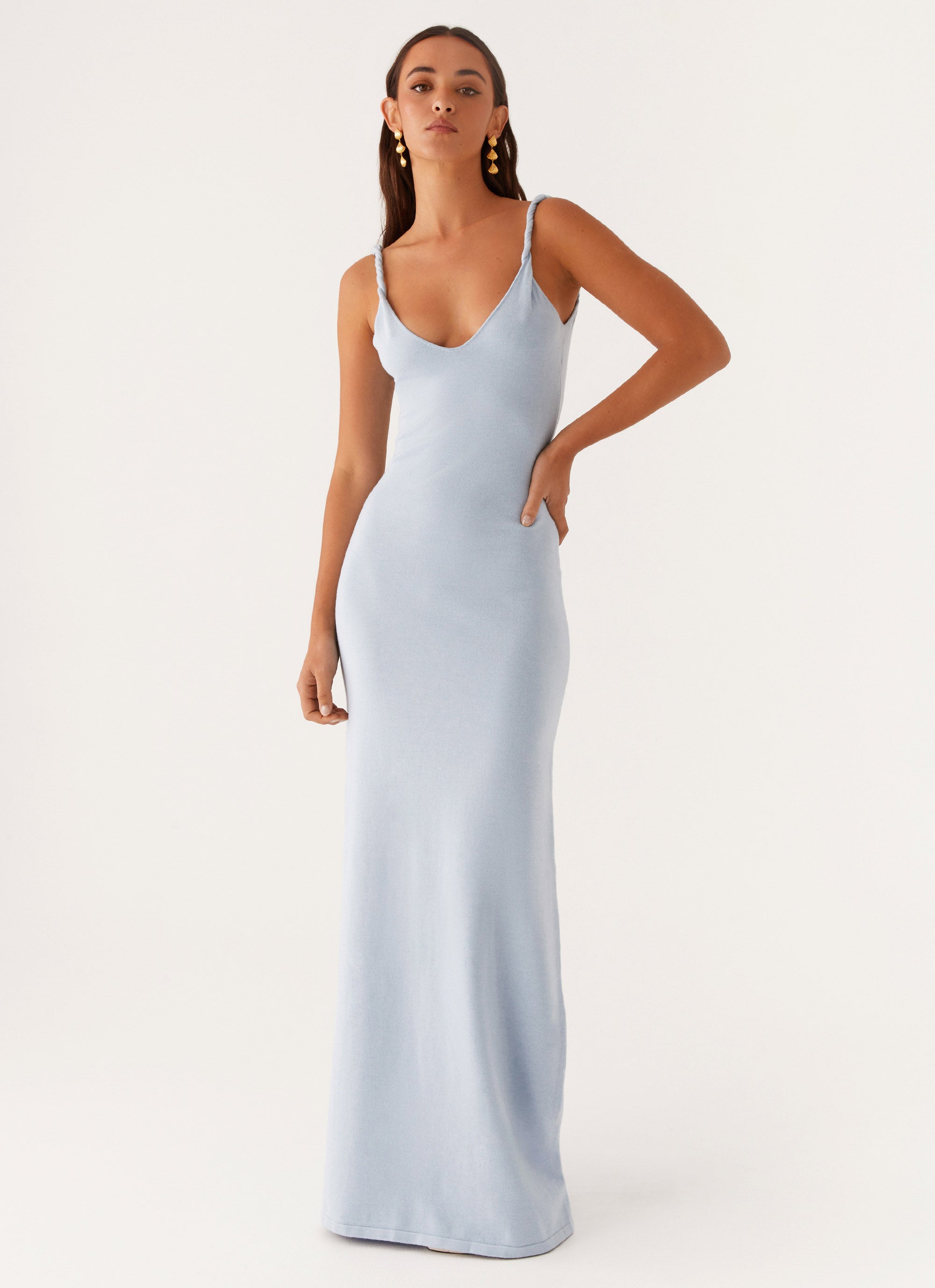 Lichtblauwe maxi-jurk met smalle bandjes