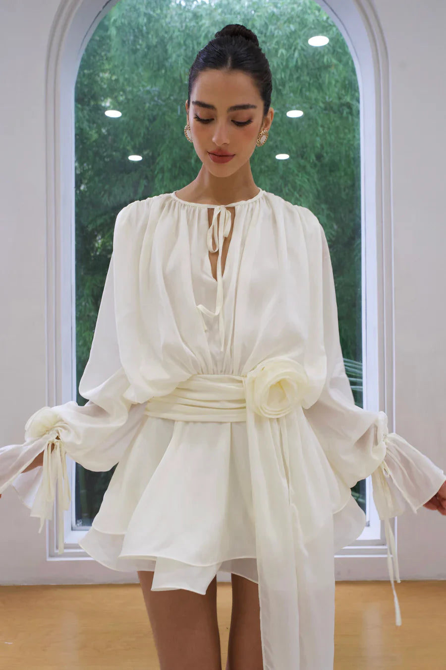 Witte Kimono Jurk met Strikdetail