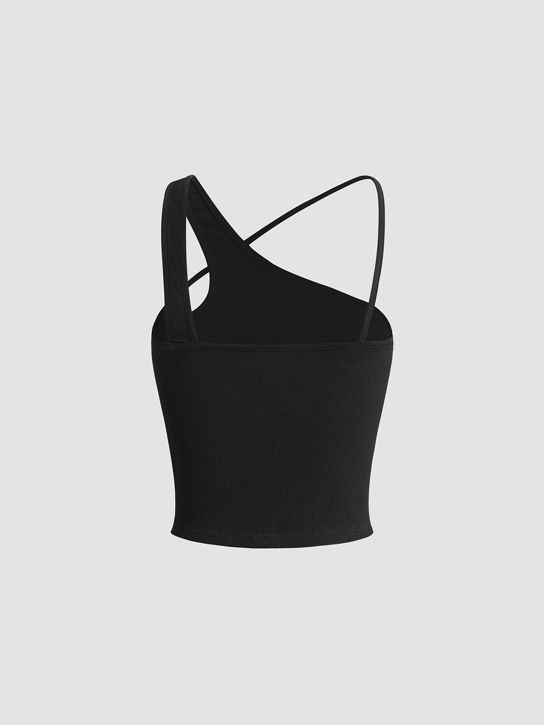 Zwarte asymmetrische geribbelde top met dubbele bandjes