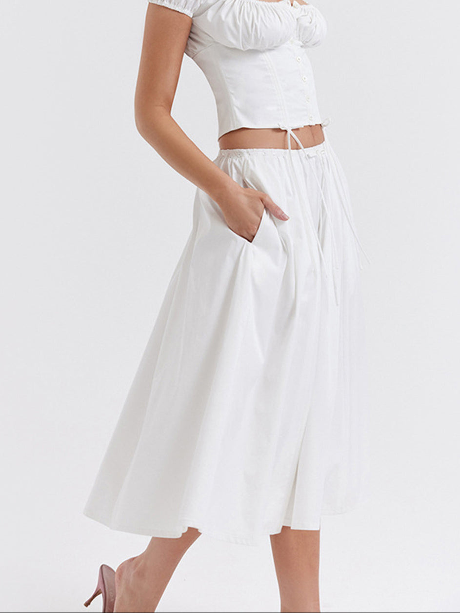 Witte Zwierige Midi-Rok