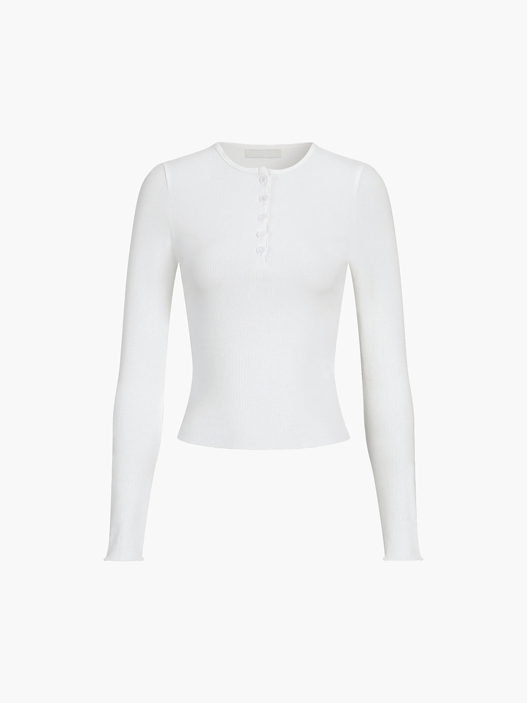 Geribbelde Henley-top met lange mouwen