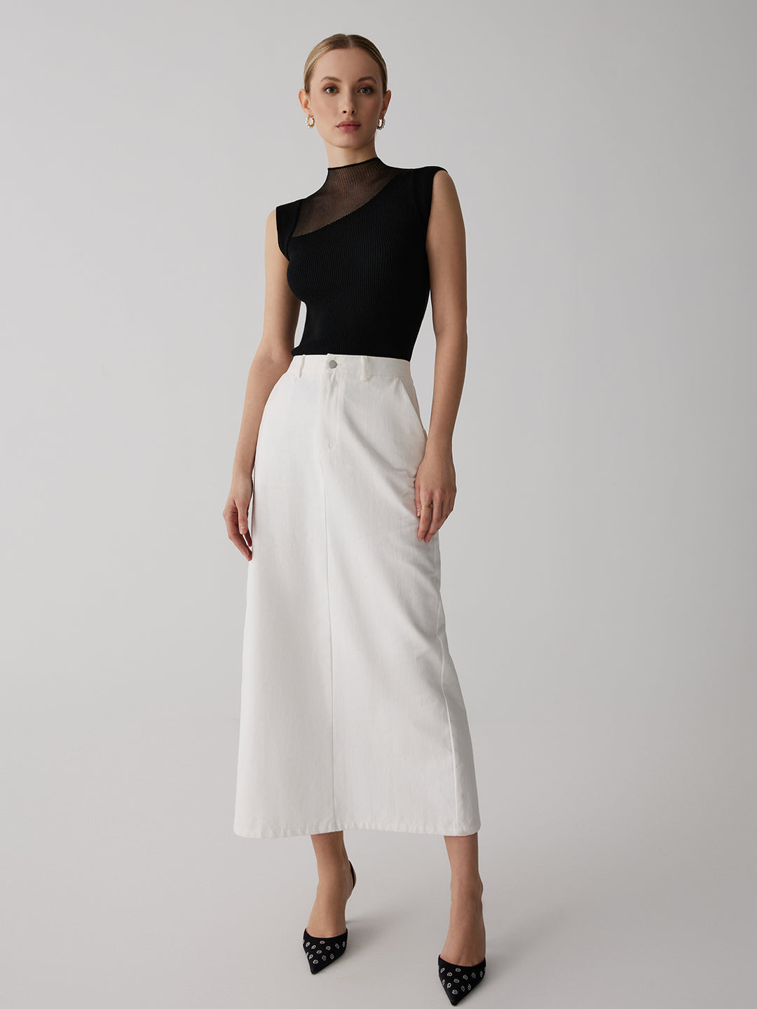 Mouwloos geribbeld topje met mesh detail