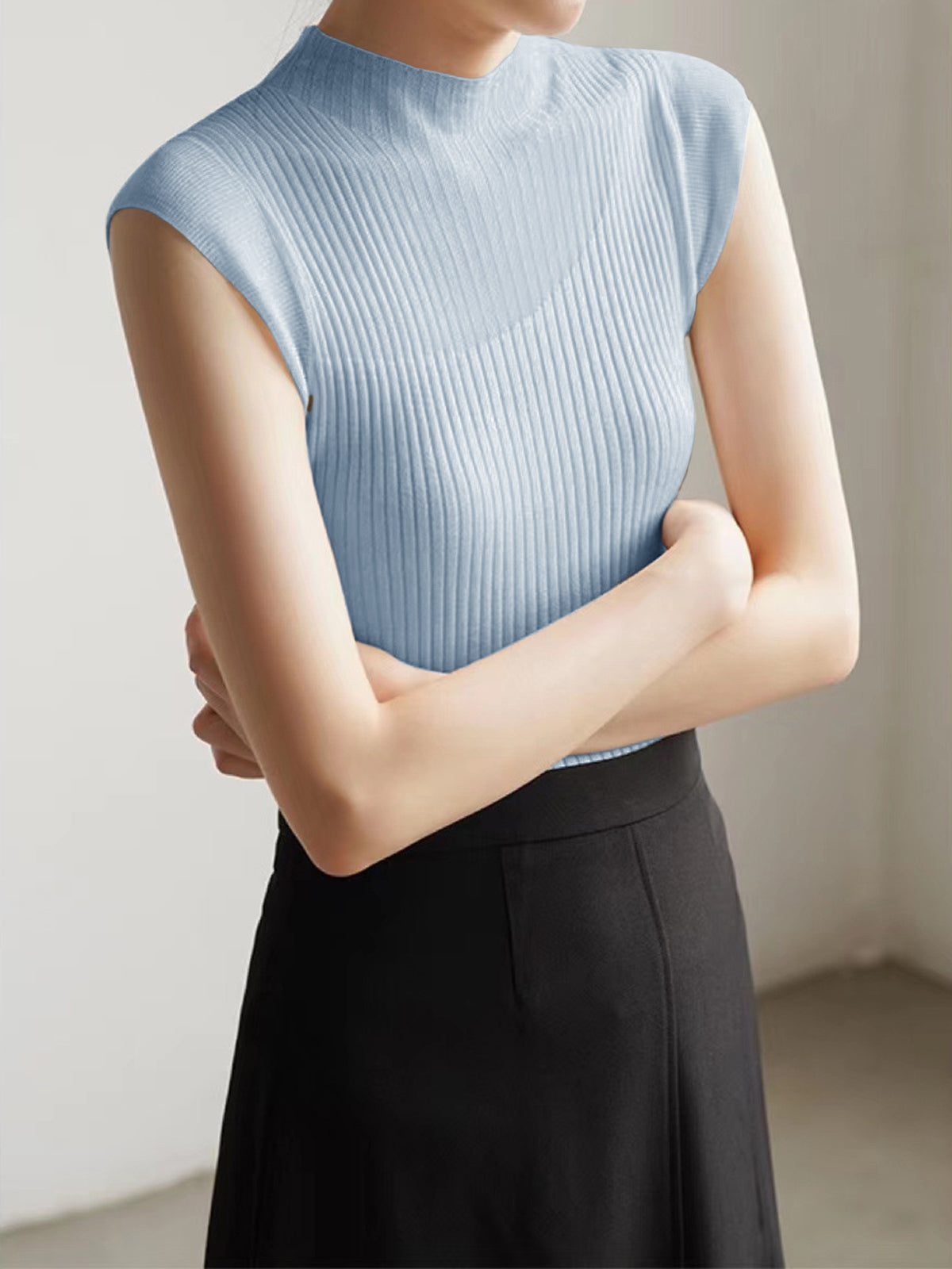 Mouwloos geribbeld topje met mesh detail