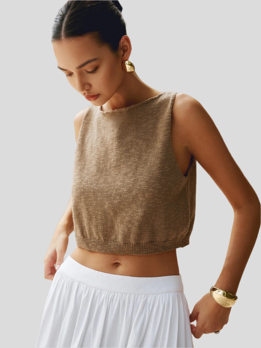 Mouwloze geribbelde crop top