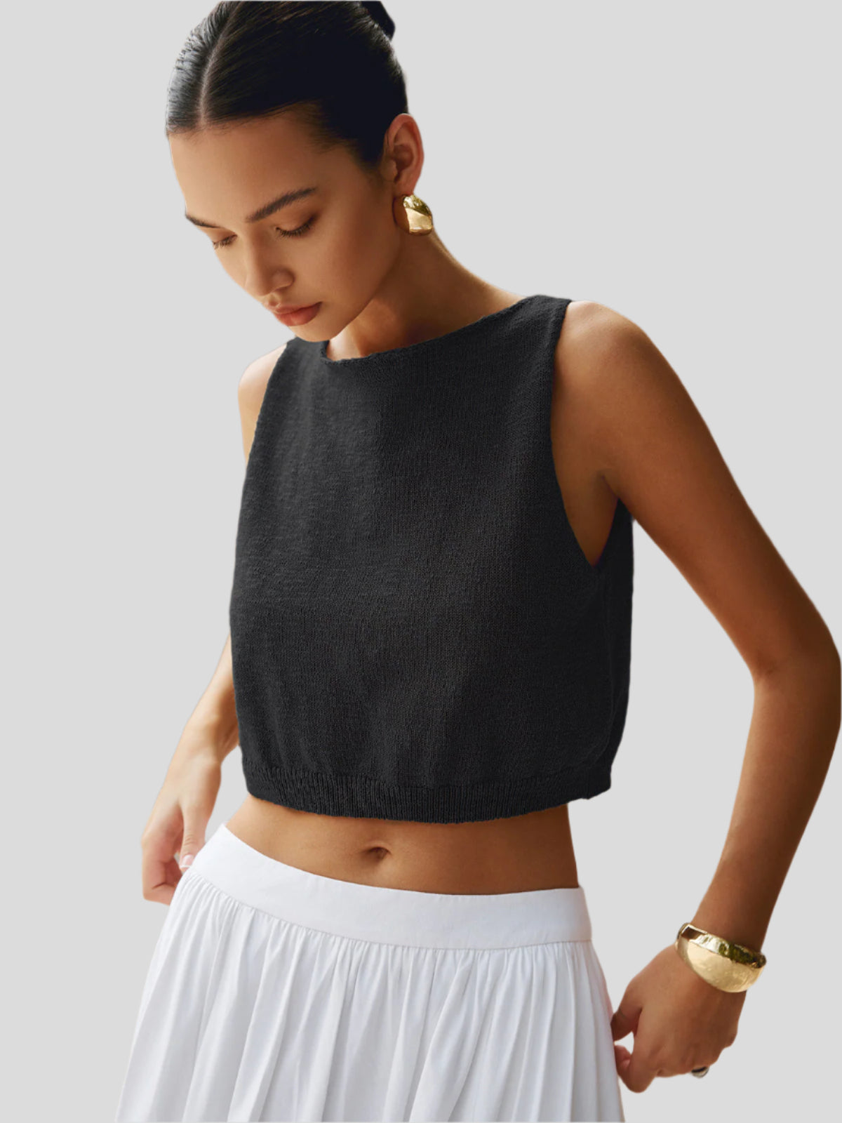Mouwloze geribbelde crop top