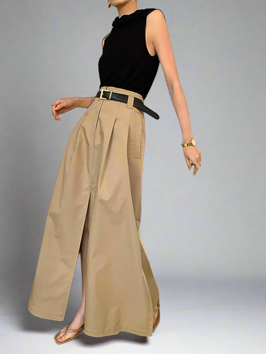 Elegante Maxi-Rok met Hoge Taille en Voorsplit