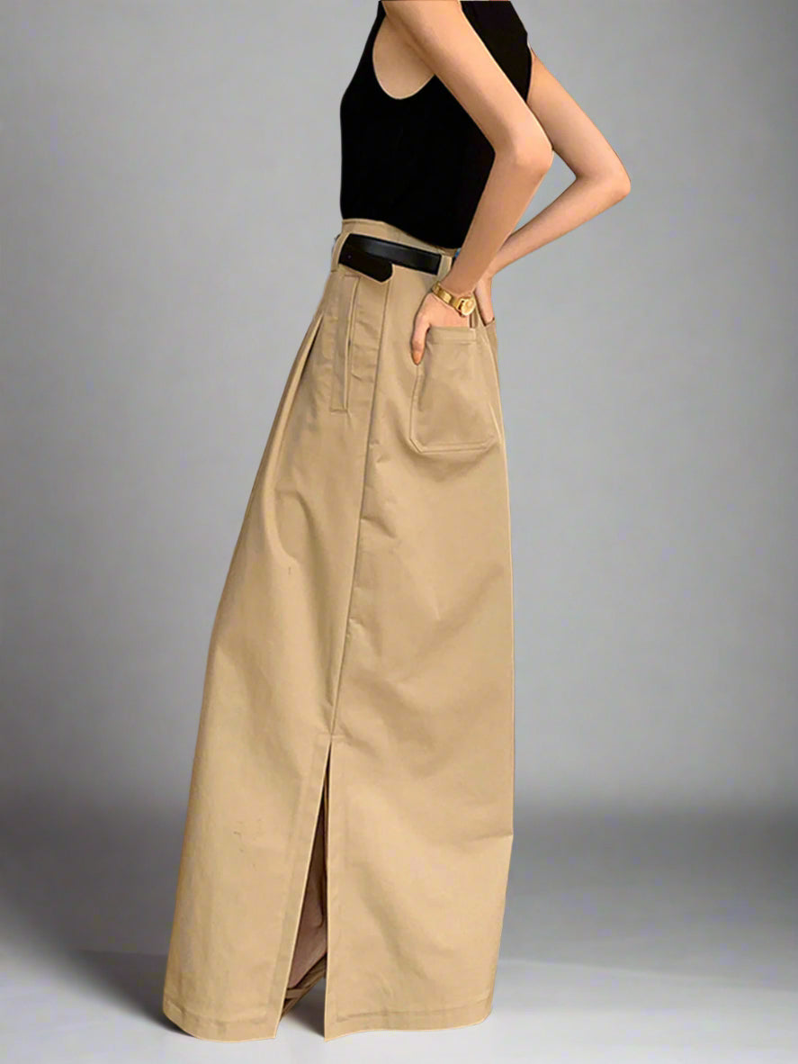 Elegante Maxi-Rok met Hoge Taille en Voorsplit