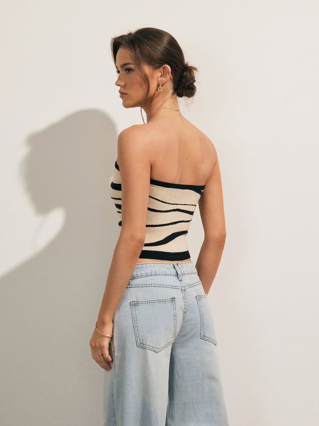 Beige en zwarte zebraprint tubetop