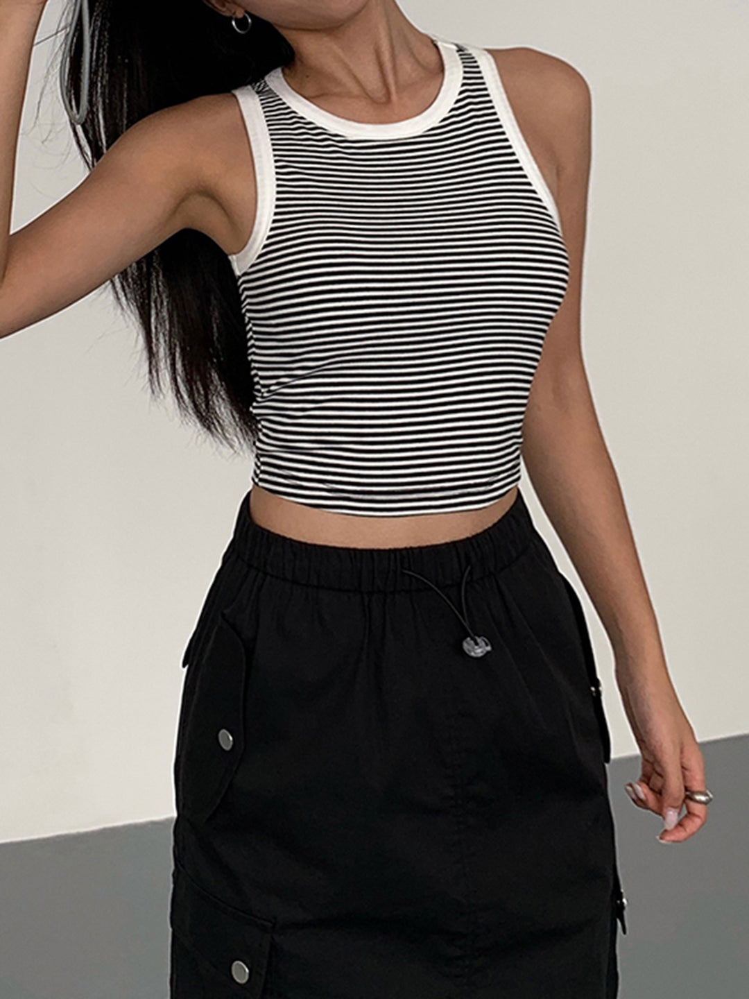 Zwart-wit gestreept cropped tanktopje