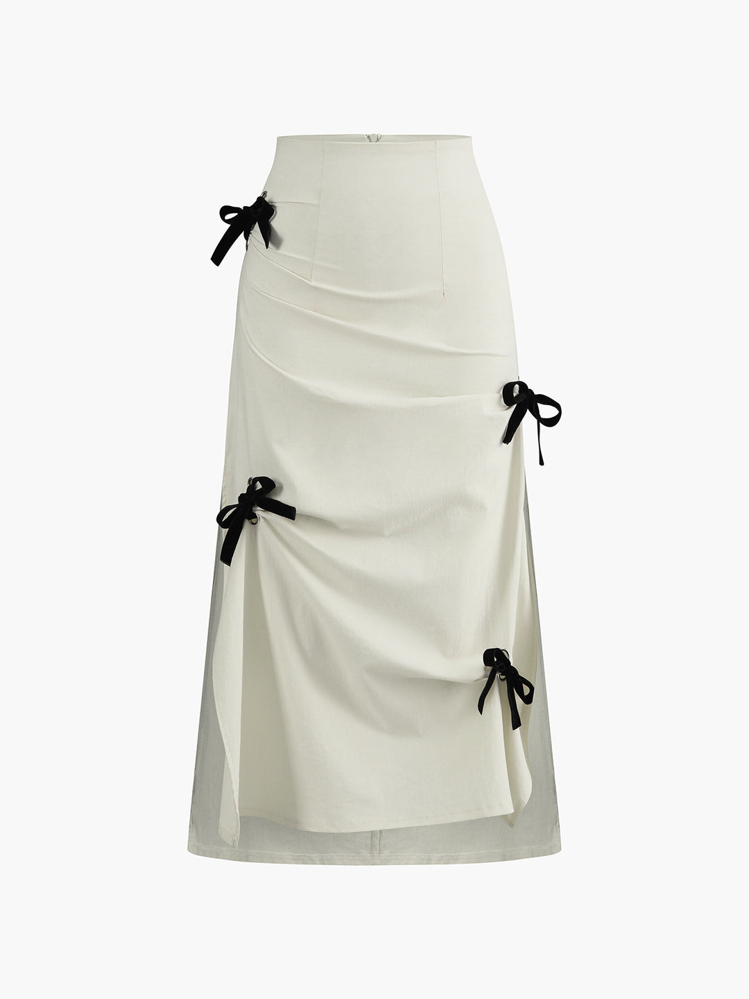 Witte Midi-Rok met Zwarte Strikdetails