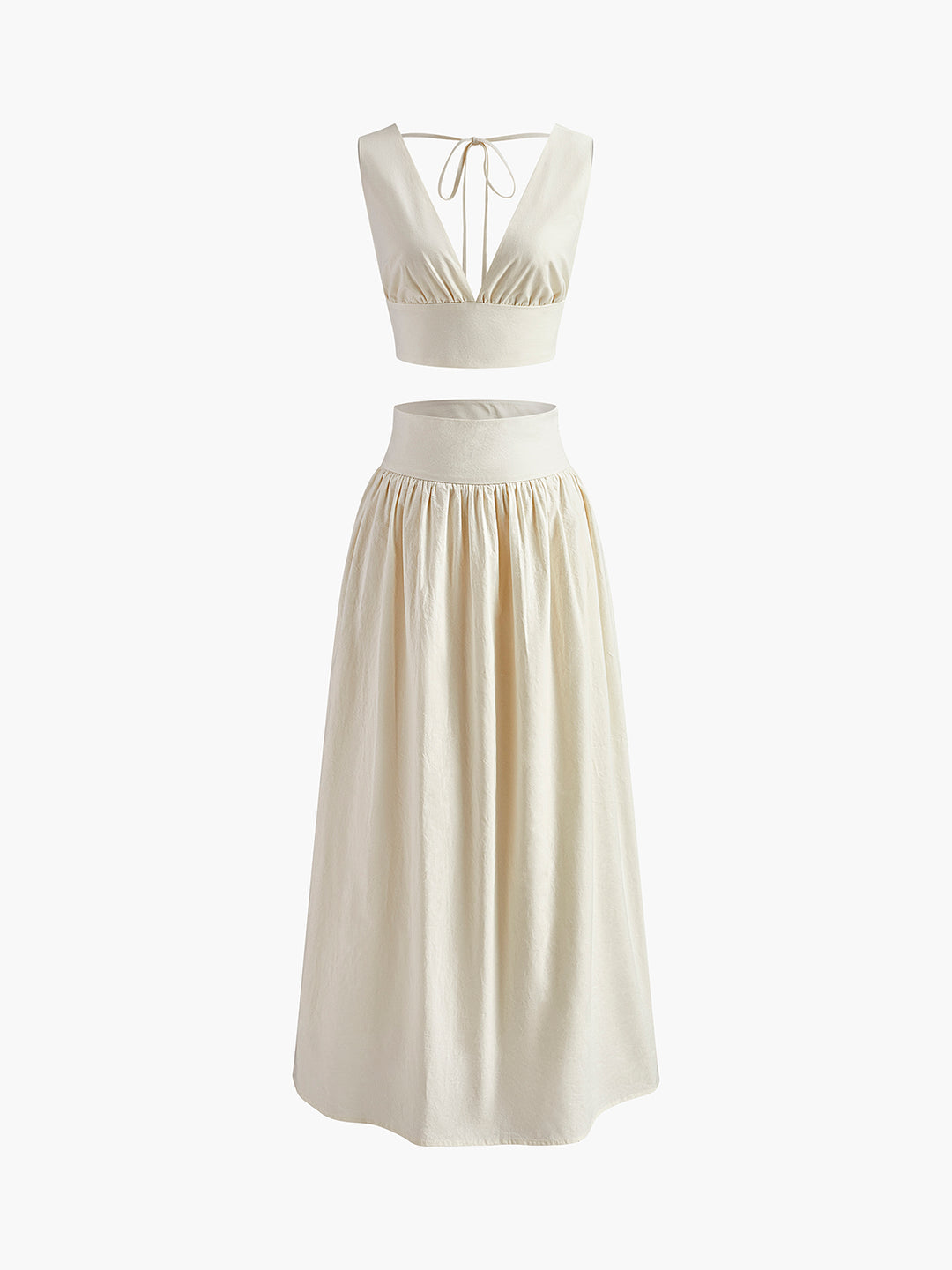 Set met diepe V-hals top en lange rok