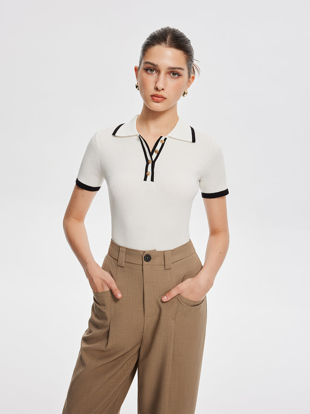 Geribbeld poloshirt met contrastdetails