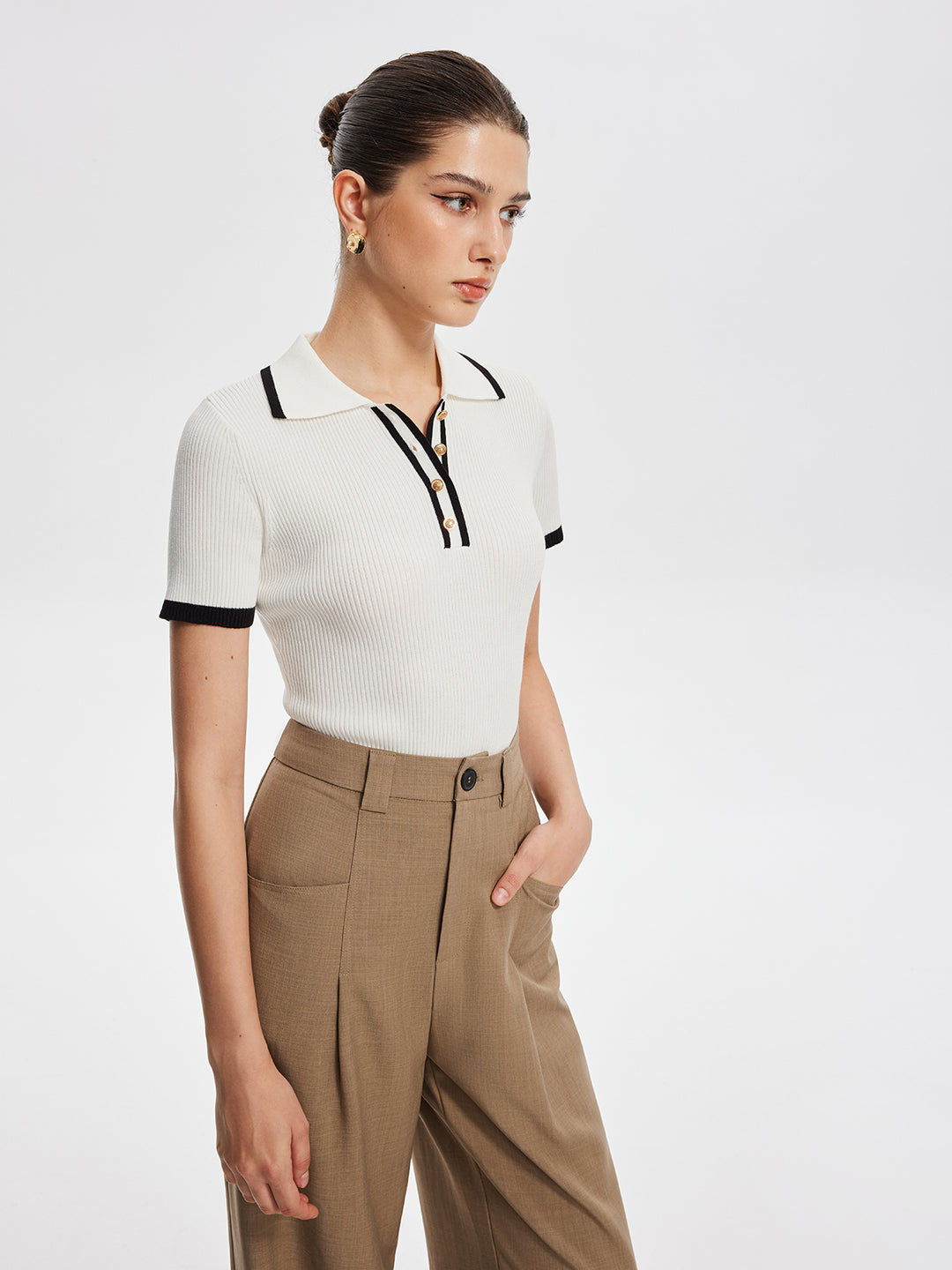Geribbeld poloshirt met contrastdetails