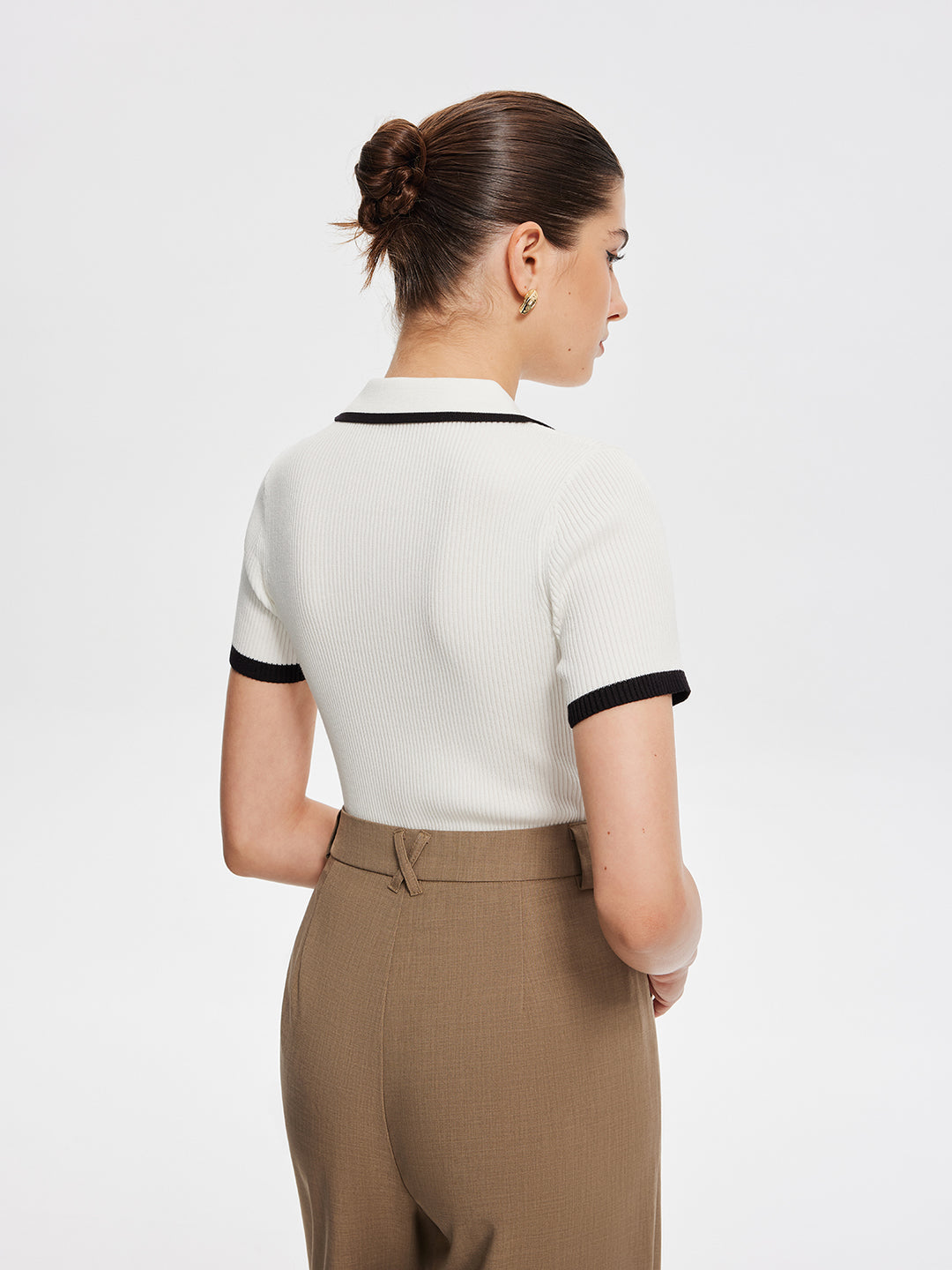 Geribbeld poloshirt met contrastdetails