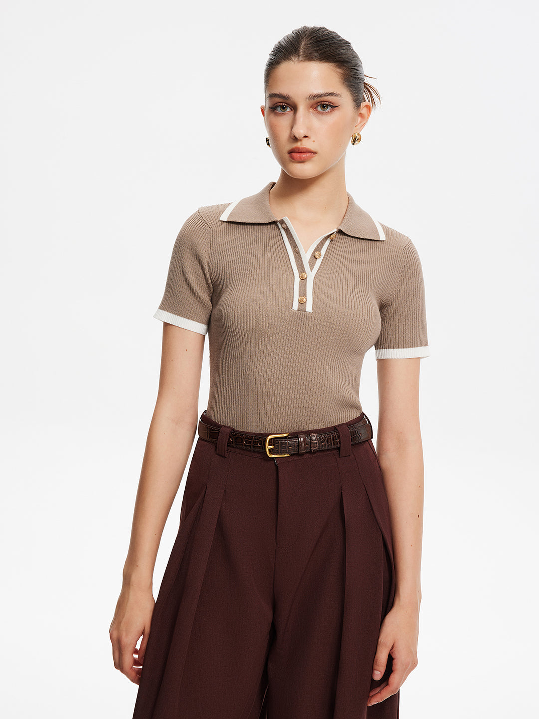 Geribbeld poloshirt met contrastdetails