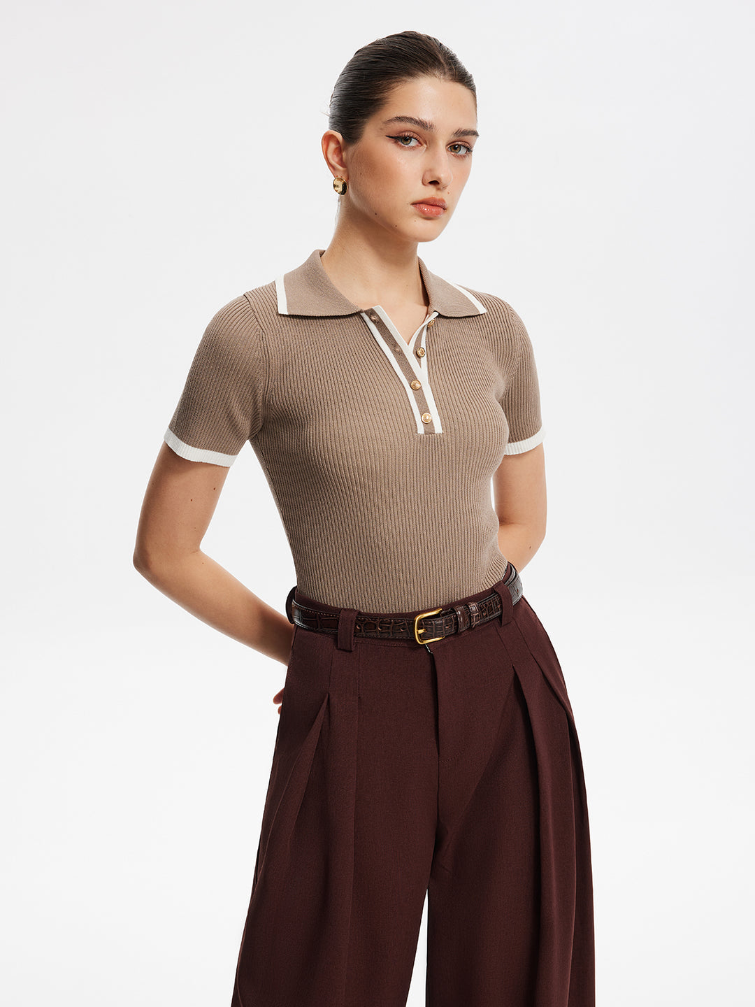 Geribbeld poloshirt met contrastdetails