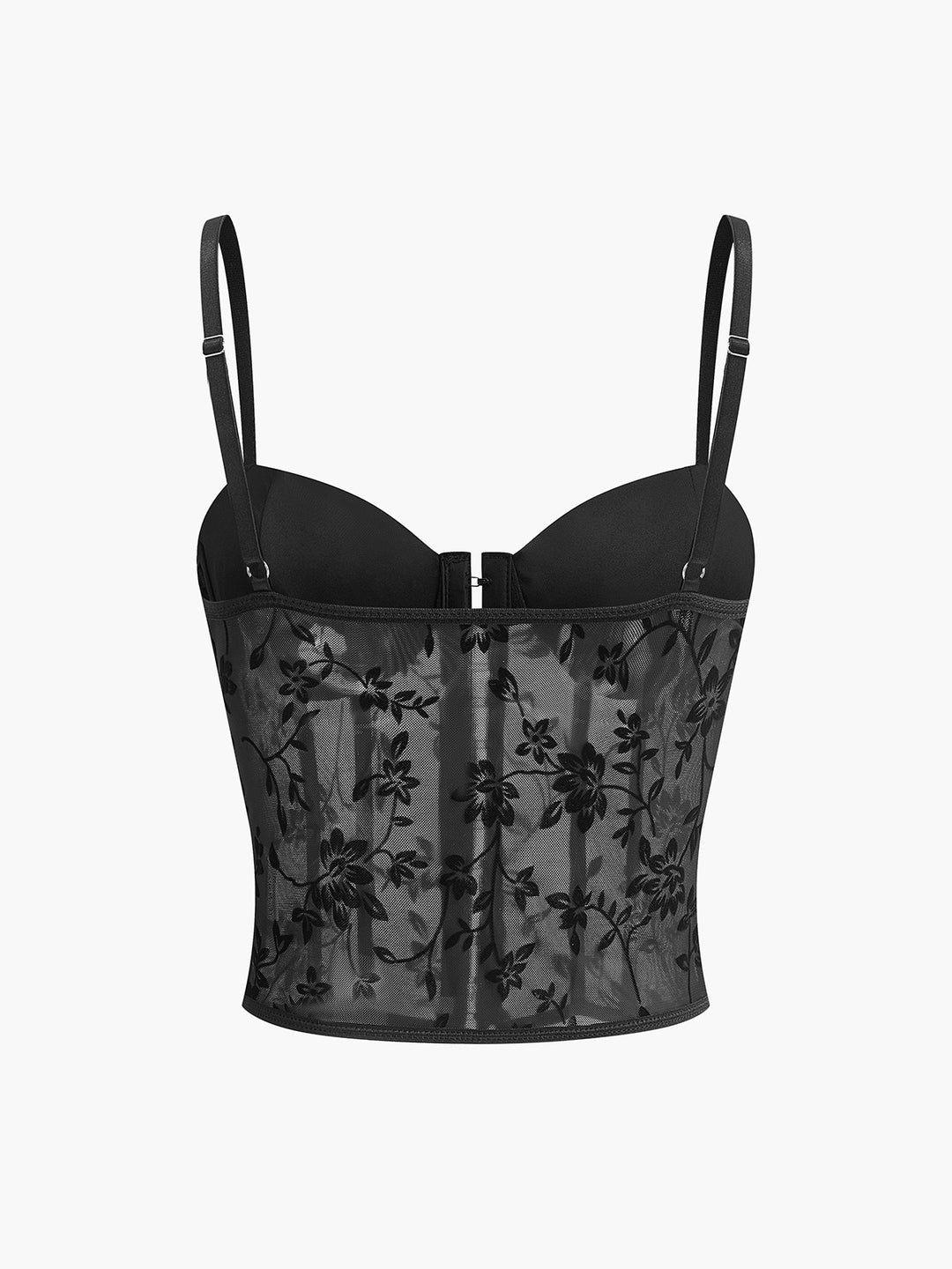 Zwart bloemen mesh korset
