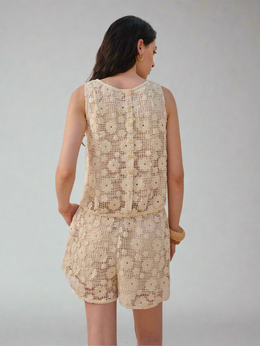 Beige Bloemenkant Set