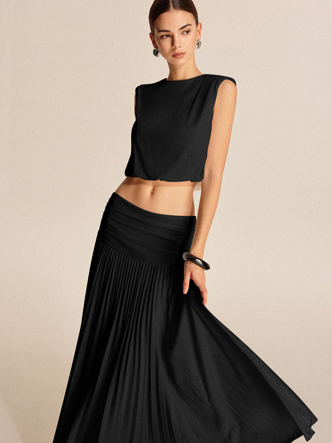Set van geplooide top en maxi-rok