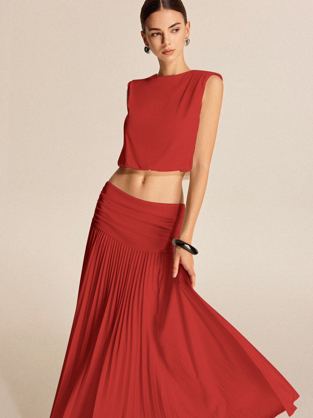 Set van geplooide top en maxi-rok