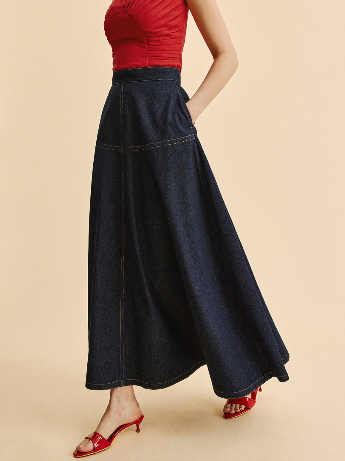 Donkerblauwe Denim Maxi-Rok
