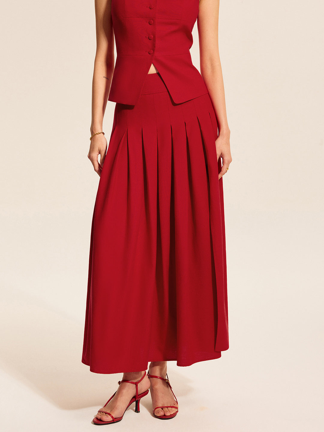 Rode Geplooide Maxi-Rok