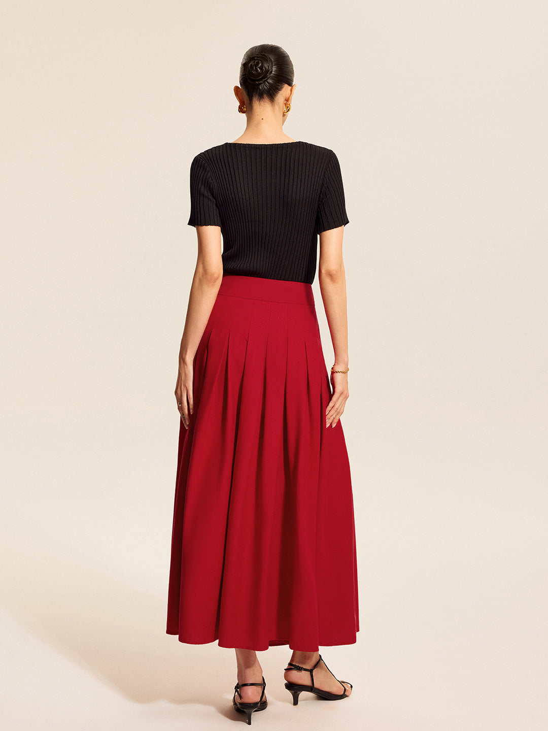 Rode Geplooide Maxi-Rok